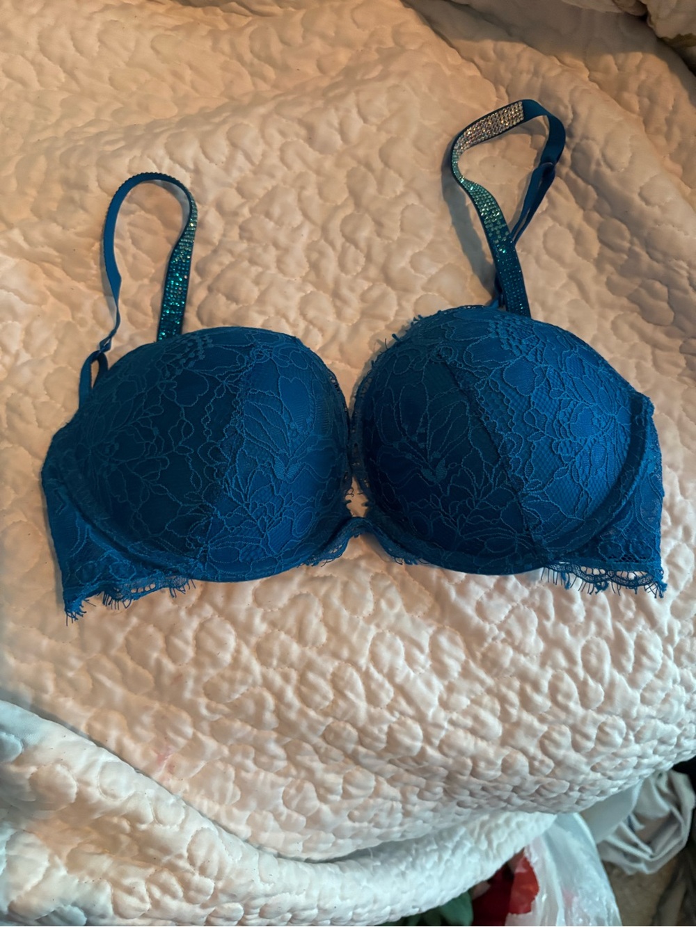 Lace Push-Up Bra in Teal Blue